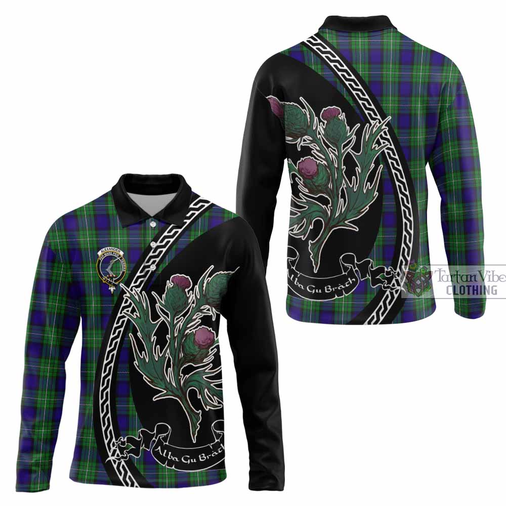 Alexander Family Crest Tartan Long Sleeve Polo Shirt Alba Thistle Inspired - Tartan Vibes Clothing