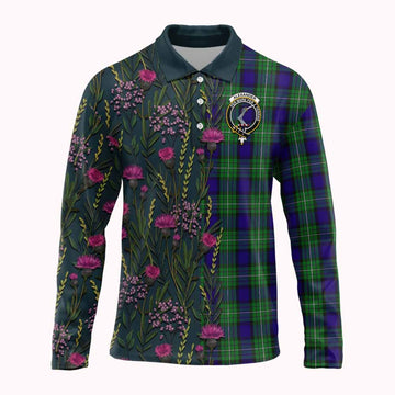 Alexander Family Crest Tartan Long Sleeve Polo Shirt Scottish Thistle Flower Pattern Half Style - Tartan Vibes Clothing