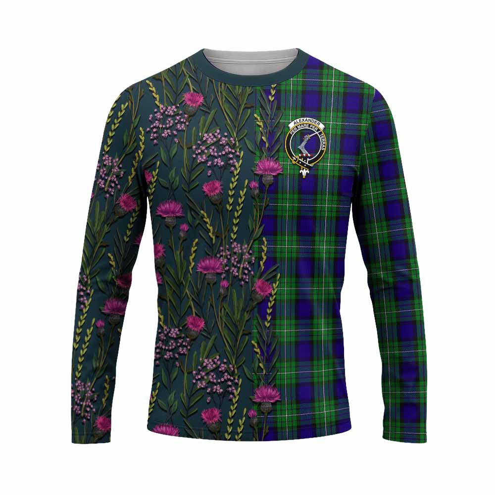 Alexander Family Crest Tartan Long Sleeve T-Shirt Scottish Thistle Flower Pattern Half Style - Tartan Vibes Clothing