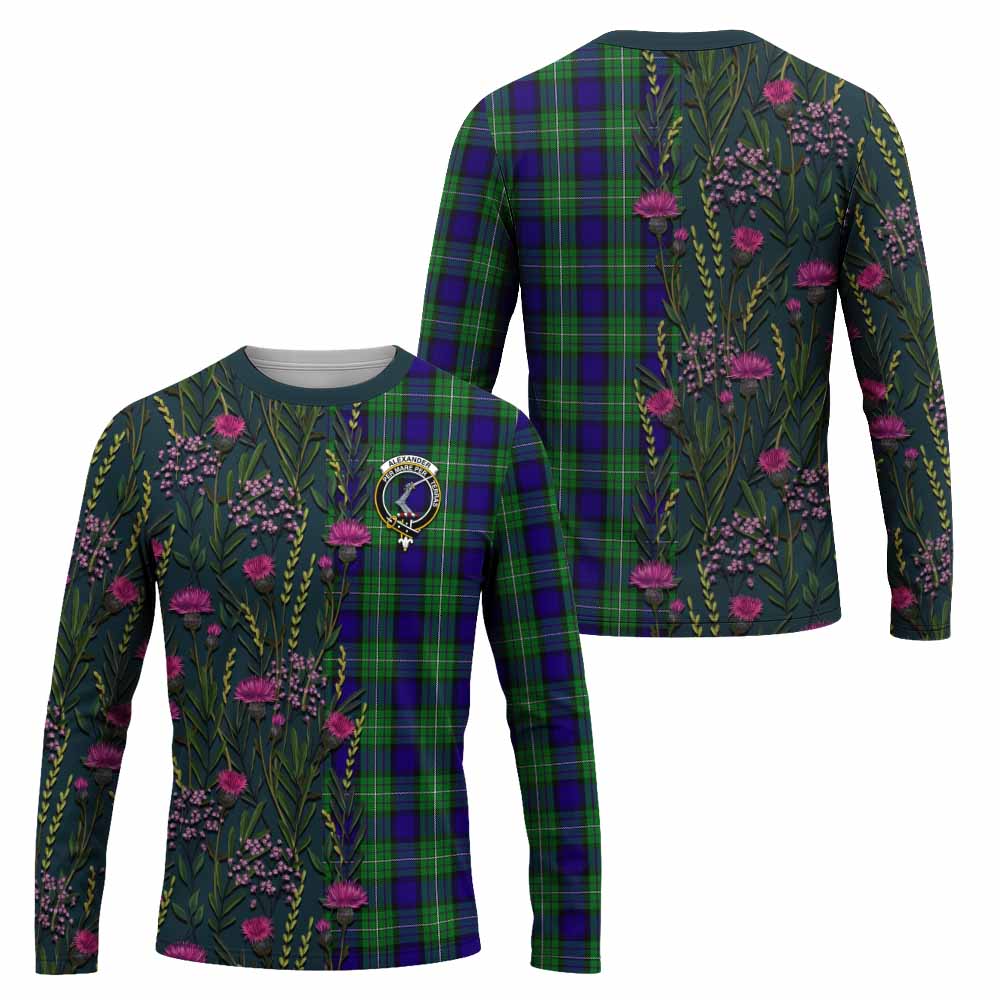 Alexander Family Crest Tartan Long Sleeve T-Shirt Scottish Thistle Flower Pattern Half Style - Tartan Vibes Clothing