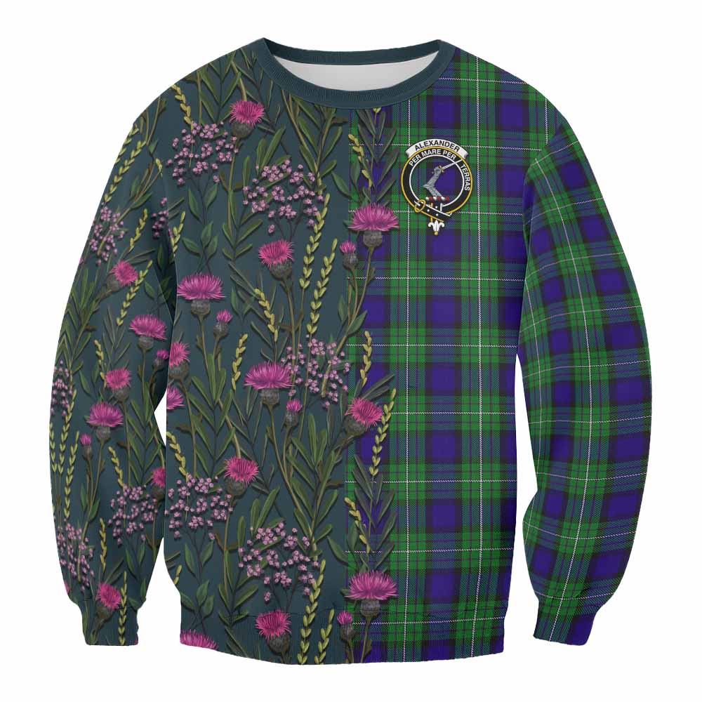 Alexander Family Crest Tartan Sweatshirt Scottish Thistle Flower Pattern Half Style - Tartan Vibes Clothing