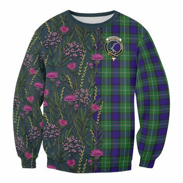 Alexander Family Crest Tartan Sweatshirt Scottish Thistle Flower Pattern Half Style - Tartan Vibes Clothing