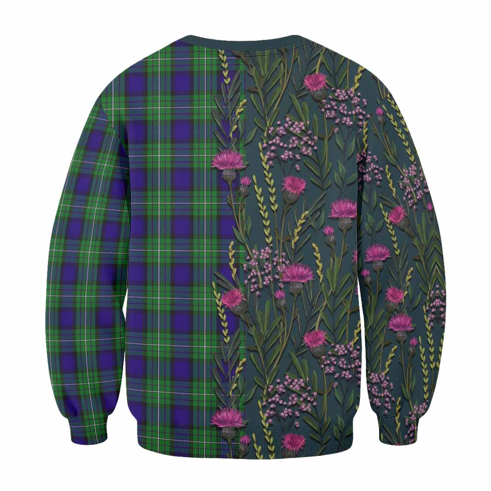 Alexander Family Crest Tartan Sweatshirt Scottish Thistle Flower Pattern Half Style - Tartan Vibes Clothing