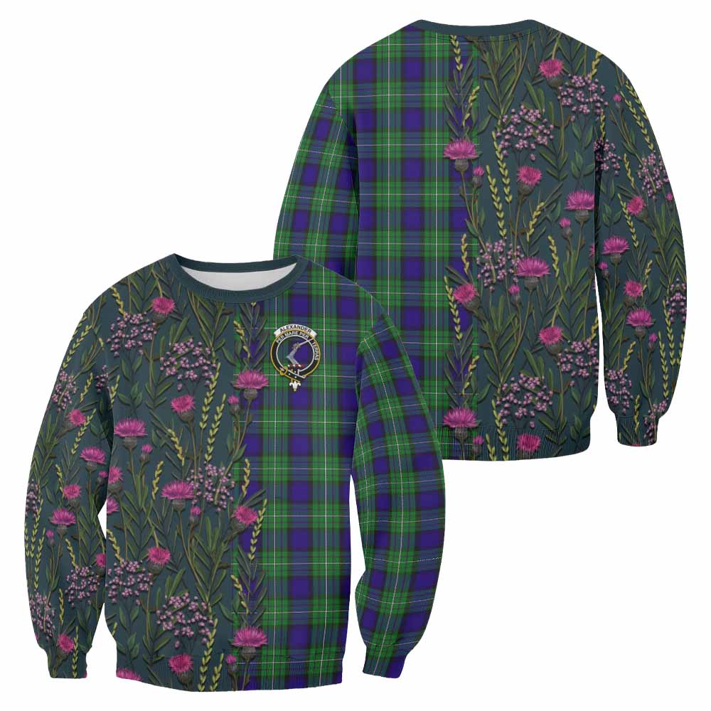 Alexander Family Crest Tartan Sweatshirt Scottish Thistle Flower Pattern Half Style - Tartan Vibes Clothing