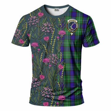 Alexander Family Crest Tartan T-Shirt Scottish Thistle Flower Pattern Half Style - Tartan Vibes Clothing