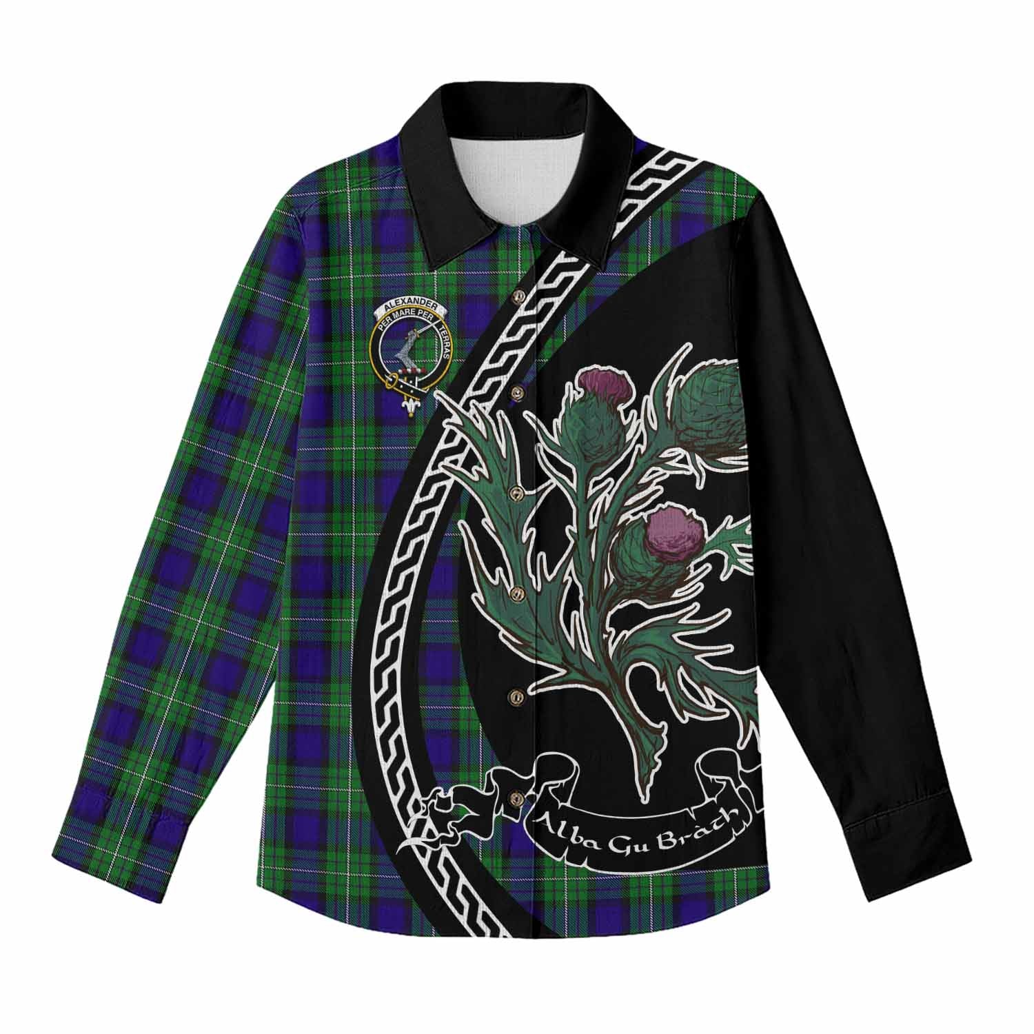 Alexander Family Crest Tartan Women Casual Shirt Alba Thistle Inspired - Tartan Vibes Clothing