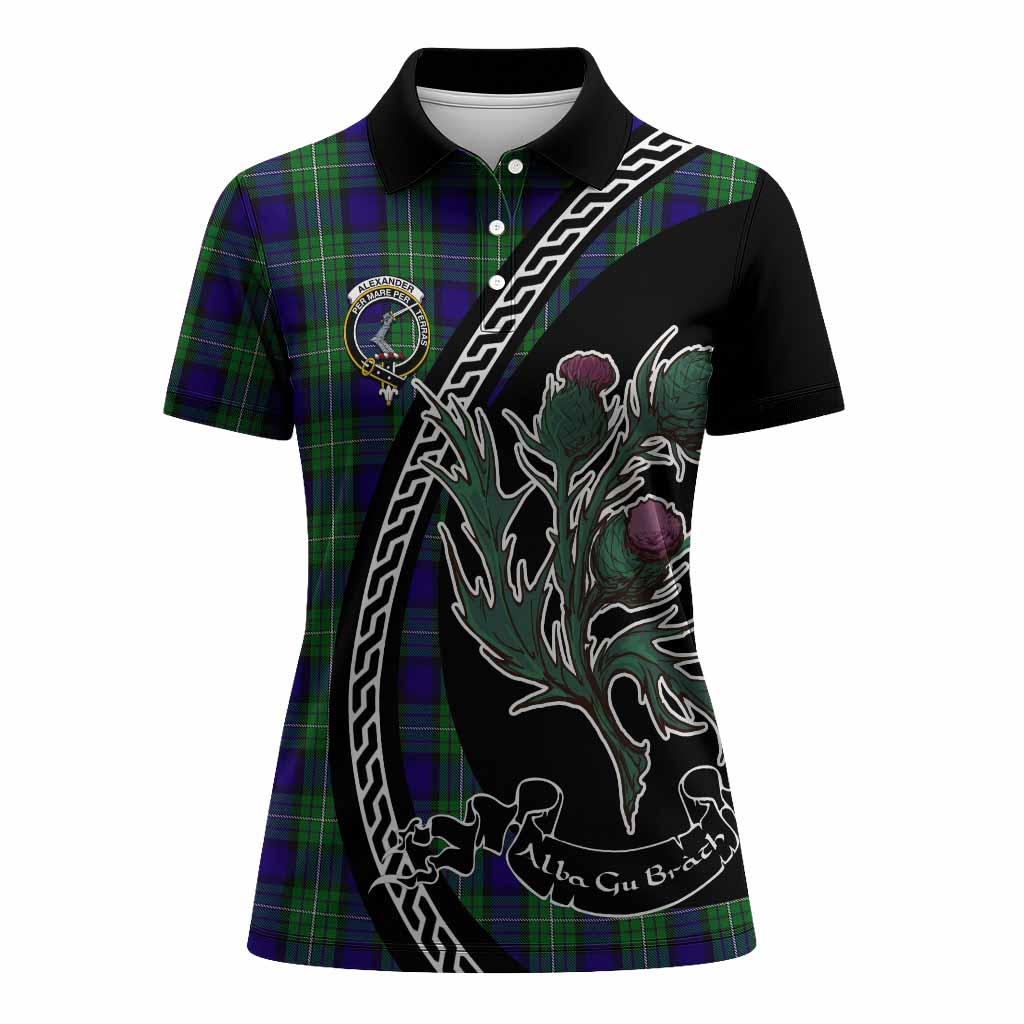 Alexander Family Crest Tartan Women Polo Shirt Alba Thistle Inspired - Tartan Vibes Clothing