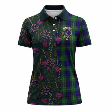 Alexander Family Crest Tartan Women Polo Shirt Scottish Thistle Flower Pattern Half Style - Tartan Vibes Clothing