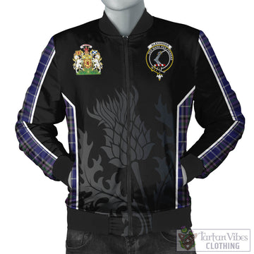 Alexander of Menstry Tartan Bomber Jacket with Family Crest and Scottish Thistle Vibes Sport Style