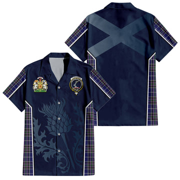 Alexander of Menstry Tartan Short Sleeve Button Up Shirt with Family Crest and Scottish Thistle Vibes Sport Style