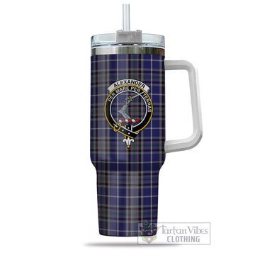 Alexander of Menstry Tartan and Family Crest Tumbler with Handle