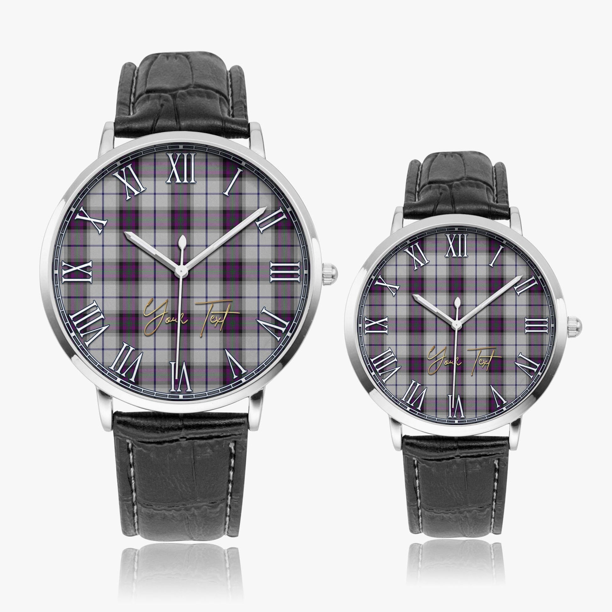 Alexander of Menstry Dress Tartan Personalized Your Text Leather Trap Quartz Watch Ultra Thin Silver Case With Black Leather Strap - Tartanvibesclothing