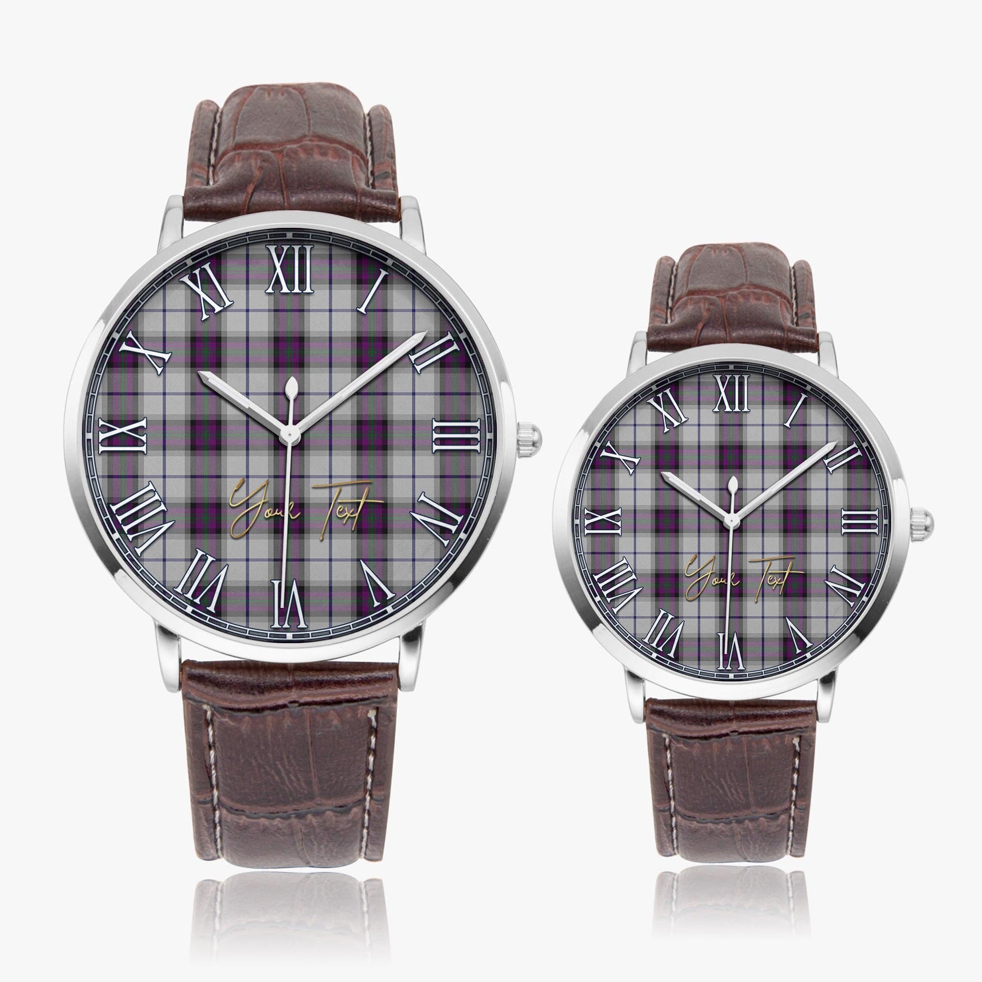 Alexander of Menstry Dress Tartan Personalized Your Text Leather Trap Quartz Watch Ultra Thin Silver Case With Brown Leather Strap - Tartanvibesclothing