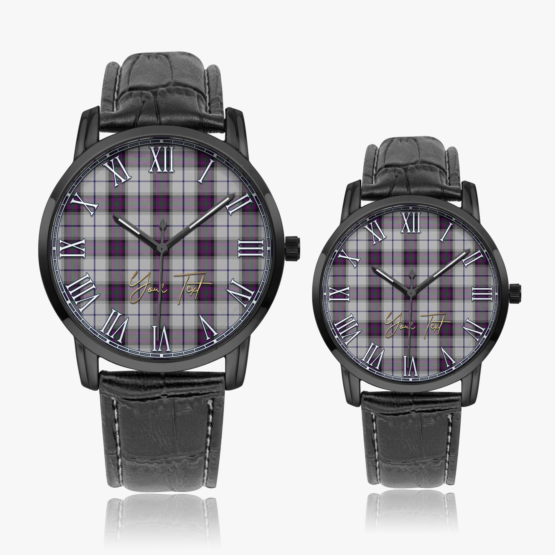 Alexander of Menstry Dress Tartan Personalized Your Text Leather Trap Quartz Watch Wide Type Black Case With Black Leather Strap - Tartanvibesclothing