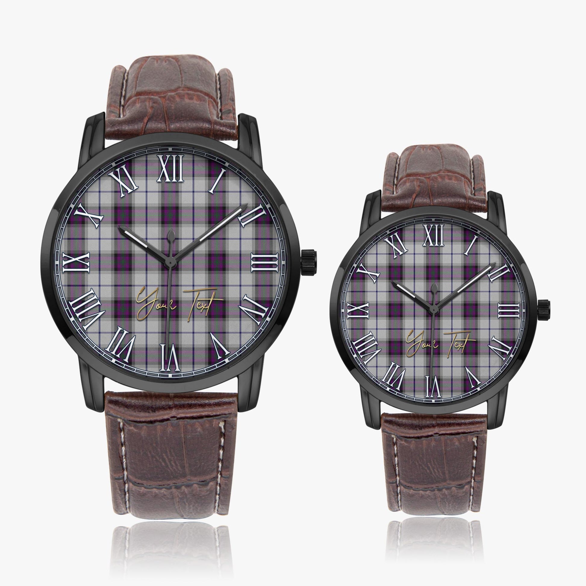 Alexander of Menstry Dress Tartan Personalized Your Text Leather Trap Quartz Watch Wide Type Black Case With Brown Leather Strap - Tartanvibesclothing