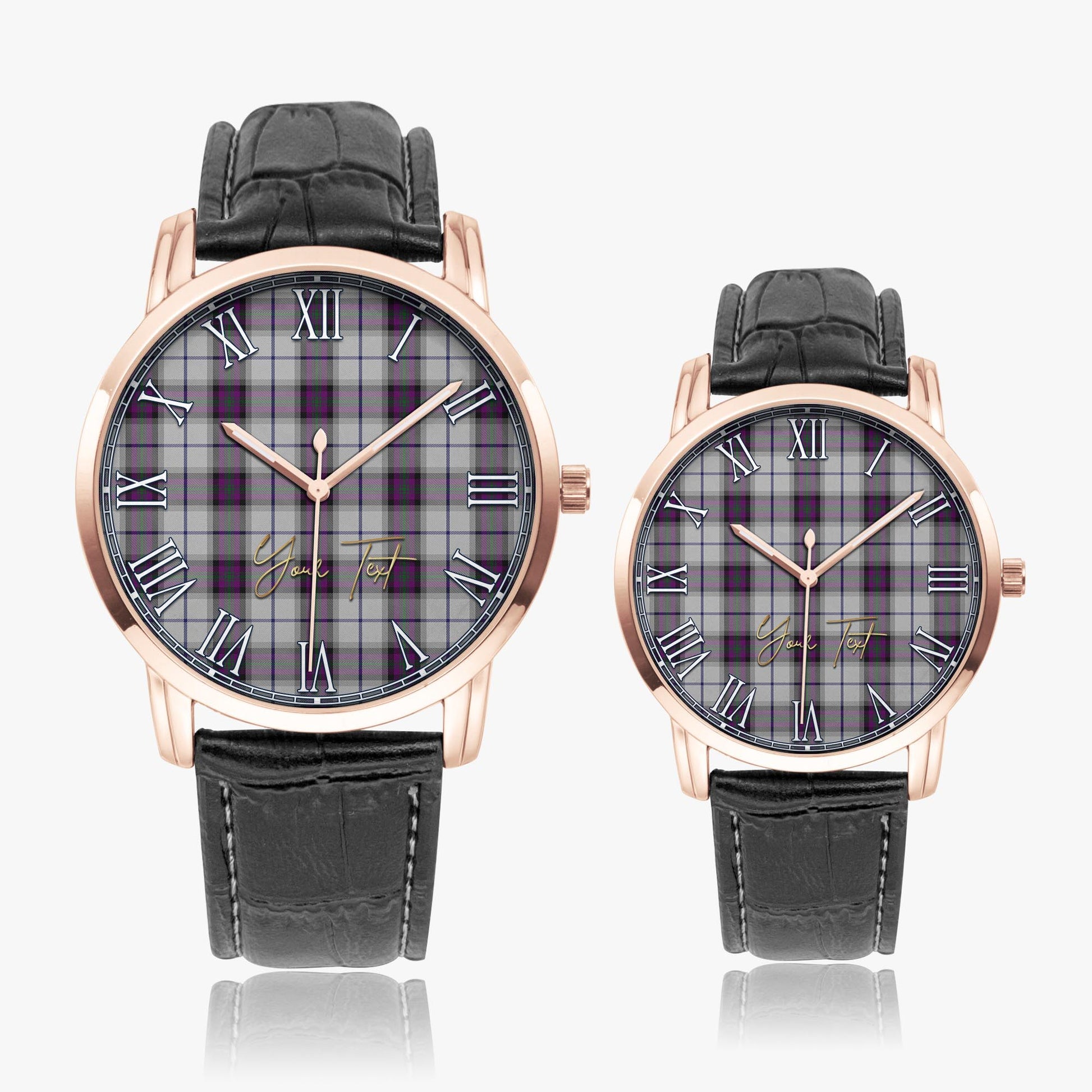Alexander of Menstry Dress Tartan Personalized Your Text Leather Trap Quartz Watch Wide Type Rose Gold Case With Black Leather Strap - Tartanvibesclothing