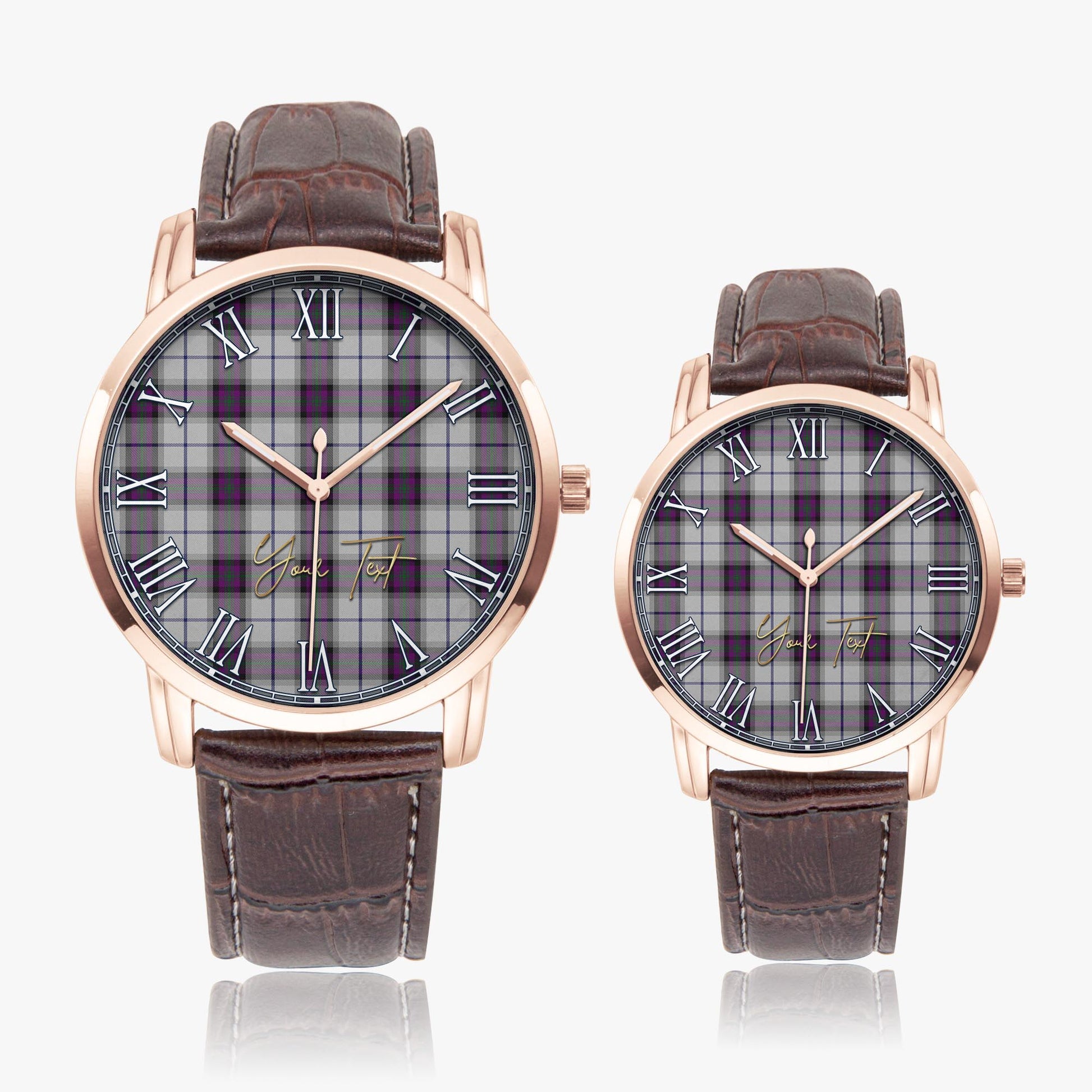 Alexander of Menstry Dress Tartan Personalized Your Text Leather Trap Quartz Watch Wide Type Rose Gold Case With Brown Leather Strap - Tartanvibesclothing