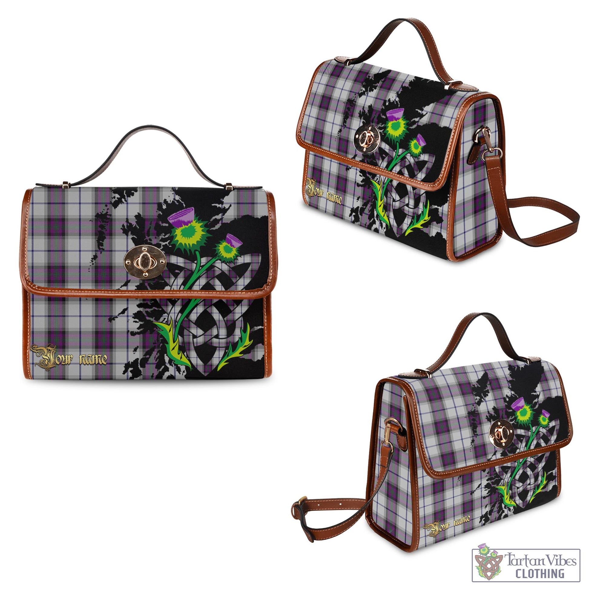 Tartan Vibes Clothing Alexander of Menstry Dress Tartan Waterproof Canvas Bag with Scotland Map and Thistle Celtic Accents