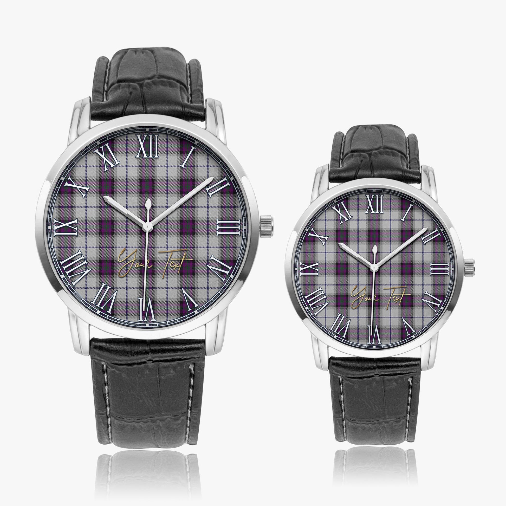 Alexander of Menstry Dress Tartan Personalized Your Text Leather Trap Quartz Watch Wide Type Silver Case With Black Leather Strap - Tartanvibesclothing