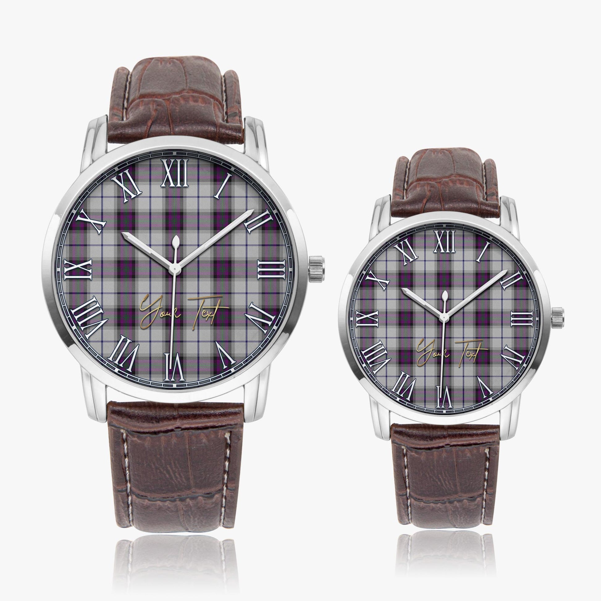 Alexander of Menstry Dress Tartan Personalized Your Text Leather Trap Quartz Watch Wide Type Silver Case With Brown Leather Strap - Tartanvibesclothing