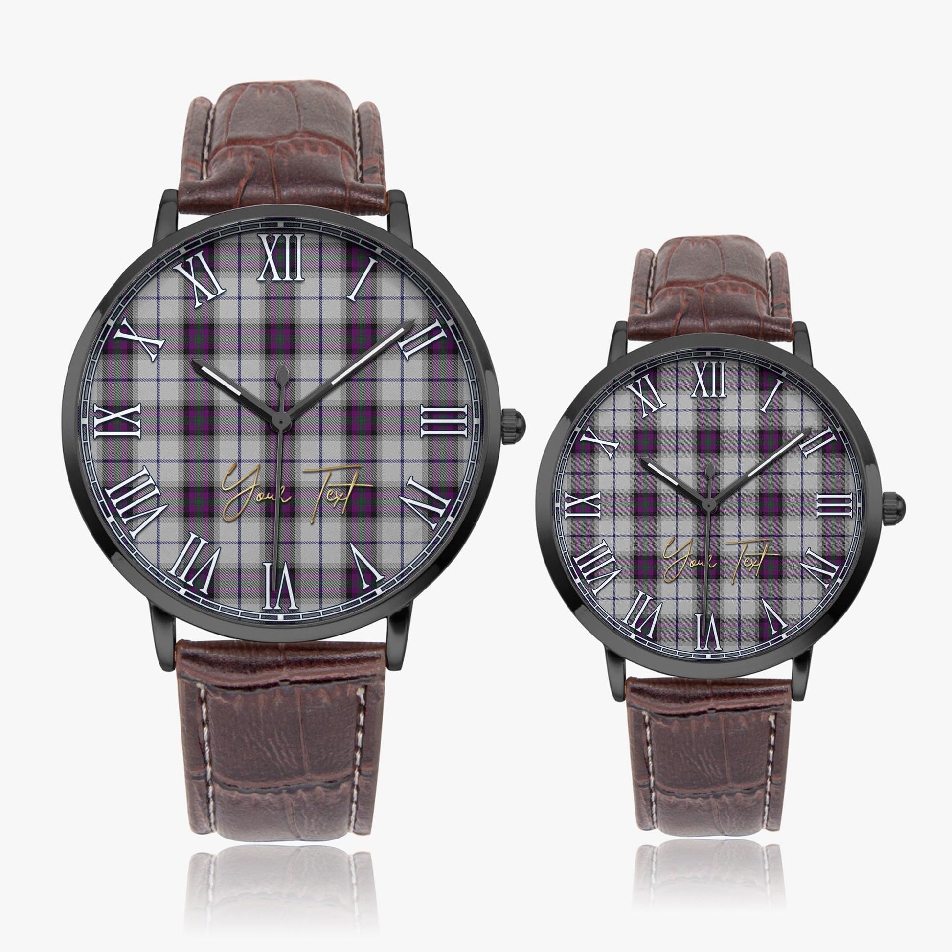 Alexander of Menstry Dress Tartan Personalized Your Text Leather Trap Quartz Watch Ultra Thin Black Case With Brown Leather Strap - Tartanvibesclothing