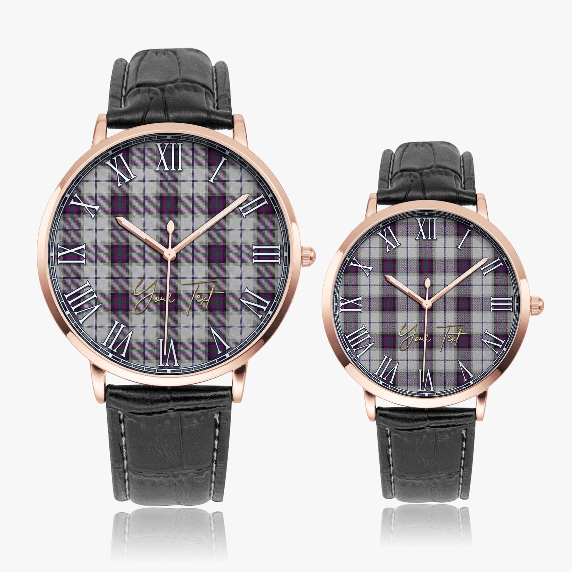 Alexander of Menstry Dress Tartan Personalized Your Text Leather Trap Quartz Watch Ultra Thin Rose Gold Case With Black Leather Strap - Tartanvibesclothing