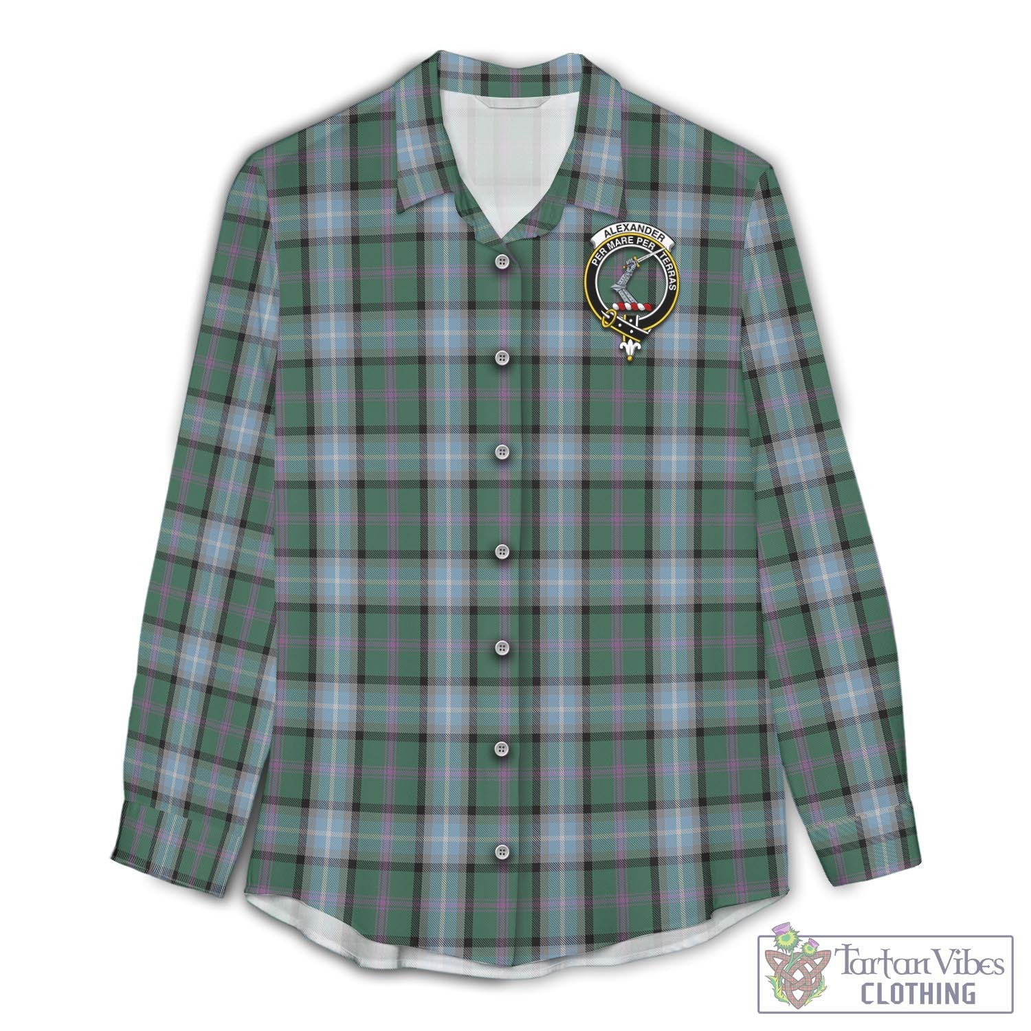 Tartan Vibes Clothing Alexander of Menstry Hunting Tartan Womens Casual Shirt with Family Crest