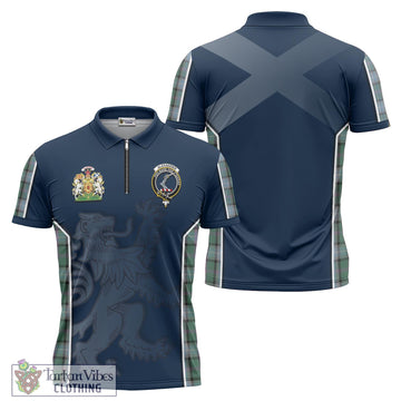 Alexander of Menstry Hunting Tartan Zipper Polo Shirt with Family Crest and Lion Rampant Vibes Sport Style