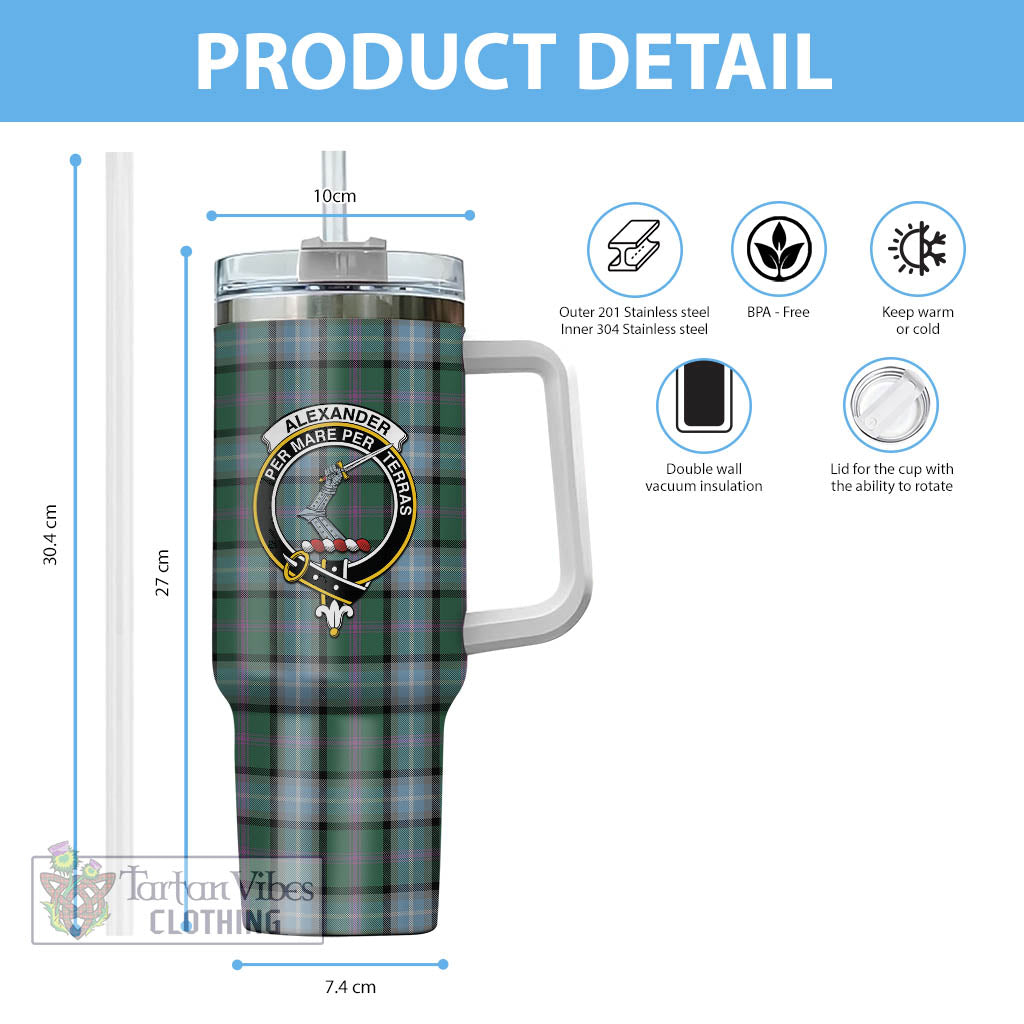 Tartan Vibes Clothing Alexander of Menstry Hunting Tartan and Family Crest Tumbler with Handle