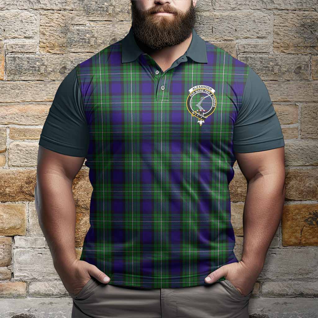 Alexander Tartan Accent Polo Shirt with Family Crest