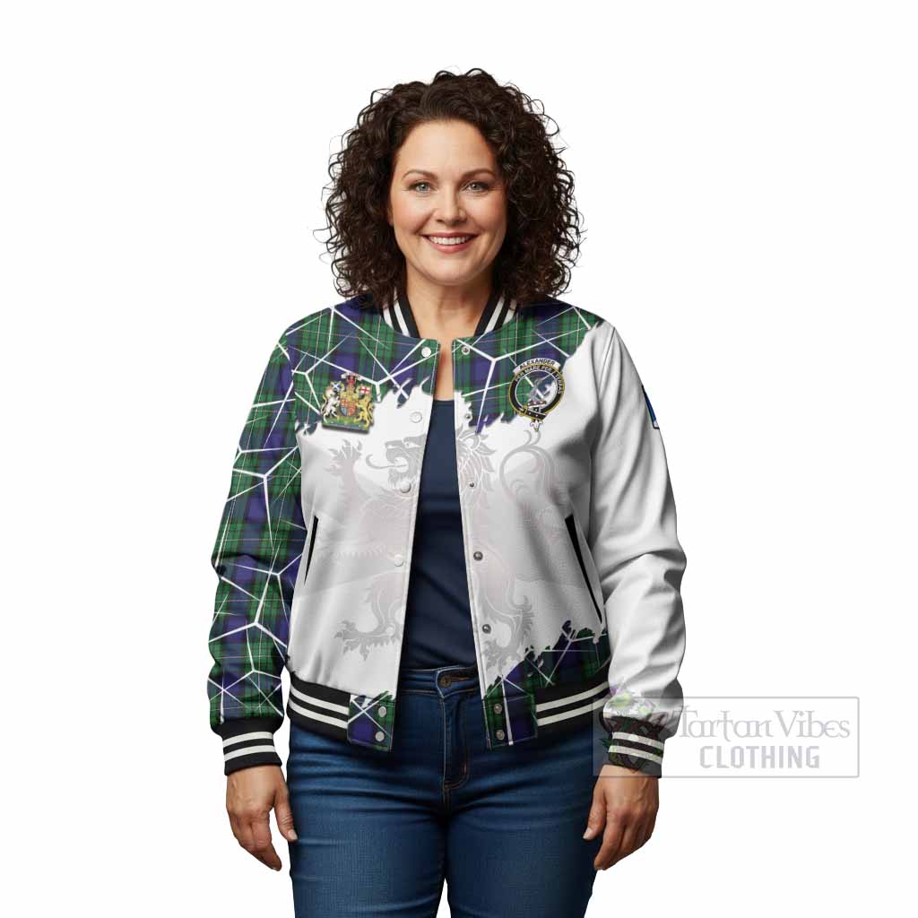 Alexander Tartan Baseball Jacket with Family Crest and Lion Rampant Grunge Style