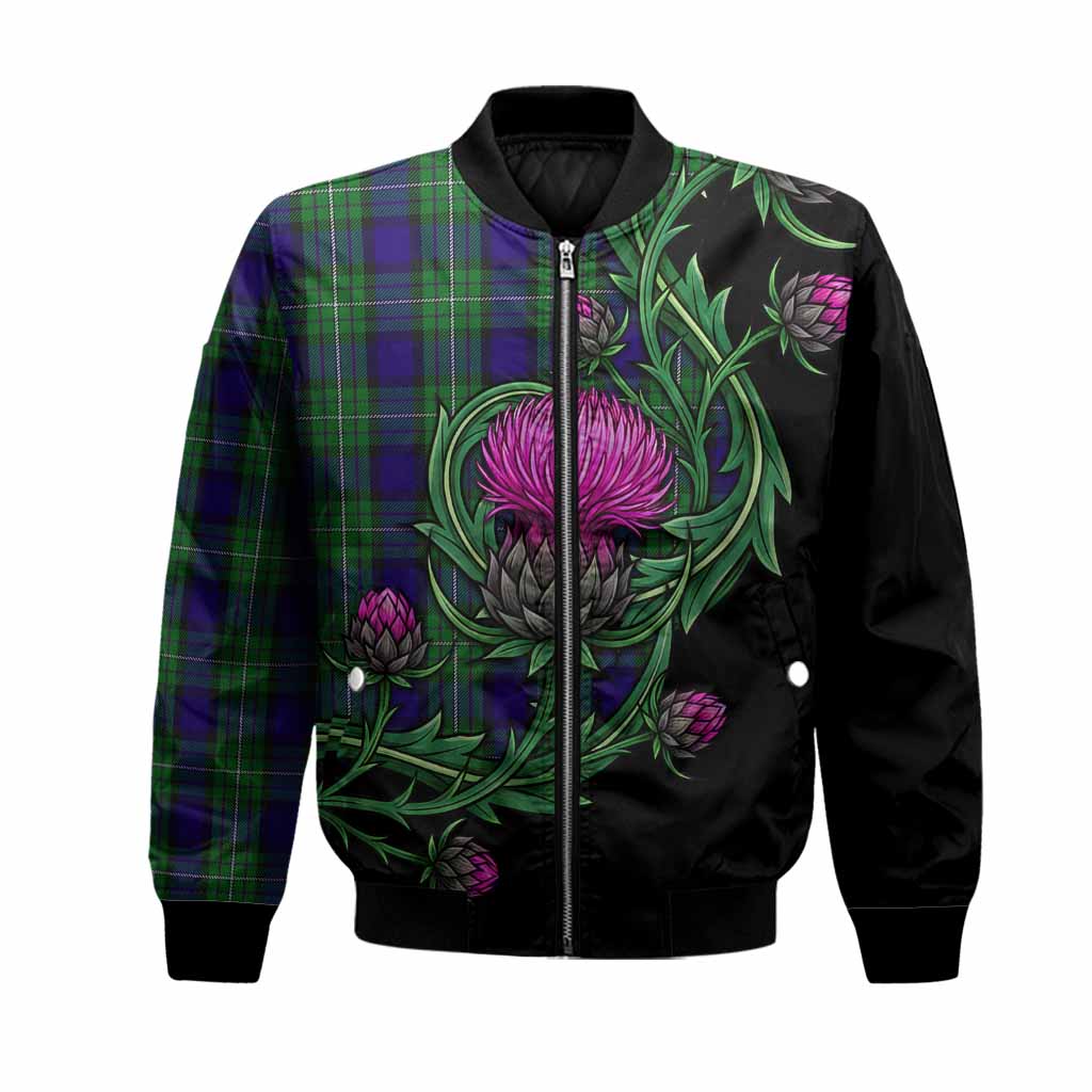 Alexander Tartan Bomber Jacket Resilient Scottish Thistle Unisex Black - Tartan Vibes Clothing