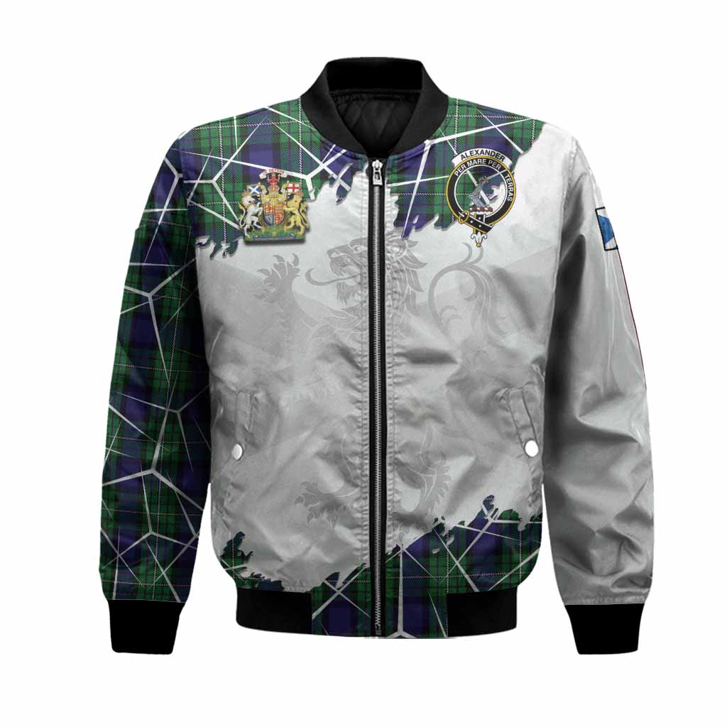 Alexander Tartan Bomber Jacket with Family Crest and Lion Rampant Grunge Style