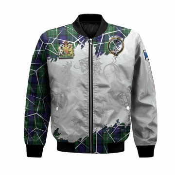 Alexander Tartan Bomber Jacket with Family Crest and Lion Rampant Grunge Style