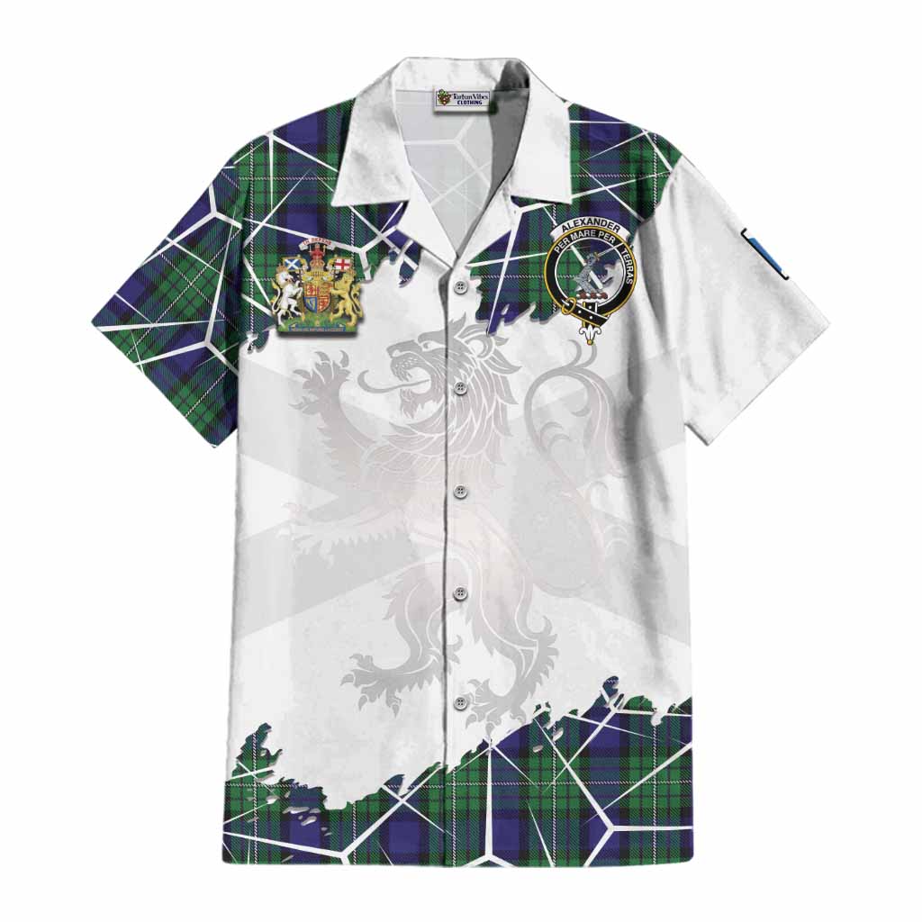 Alexander Tartan Cotton Hawaiian Shirt with Family Crest and Lion Rampant Grunge Style