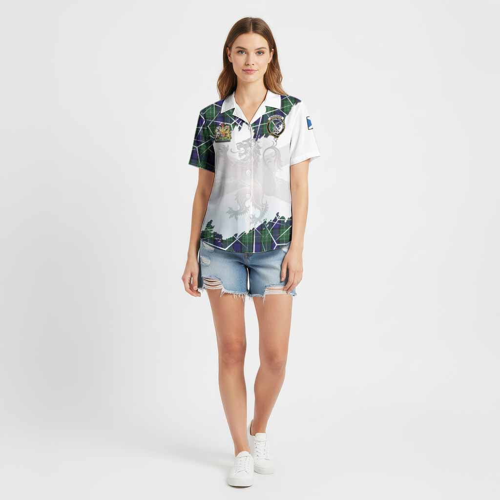 Alexander Tartan Cotton Hawaiian Shirt with Family Crest and Lion Rampant Grunge Style