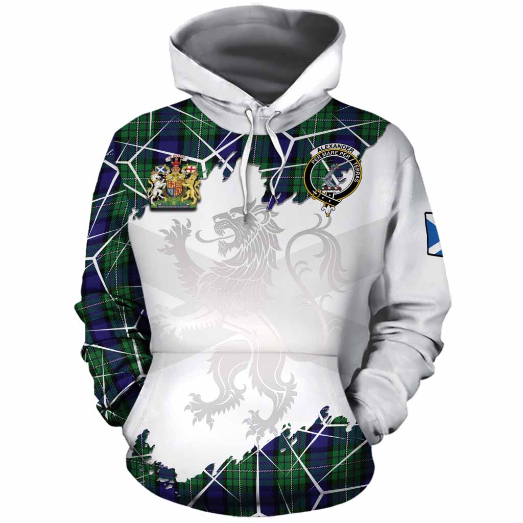 Alexander Tartan Cotton Hoodie with Family Crest and Lion Rampant Grunge Style