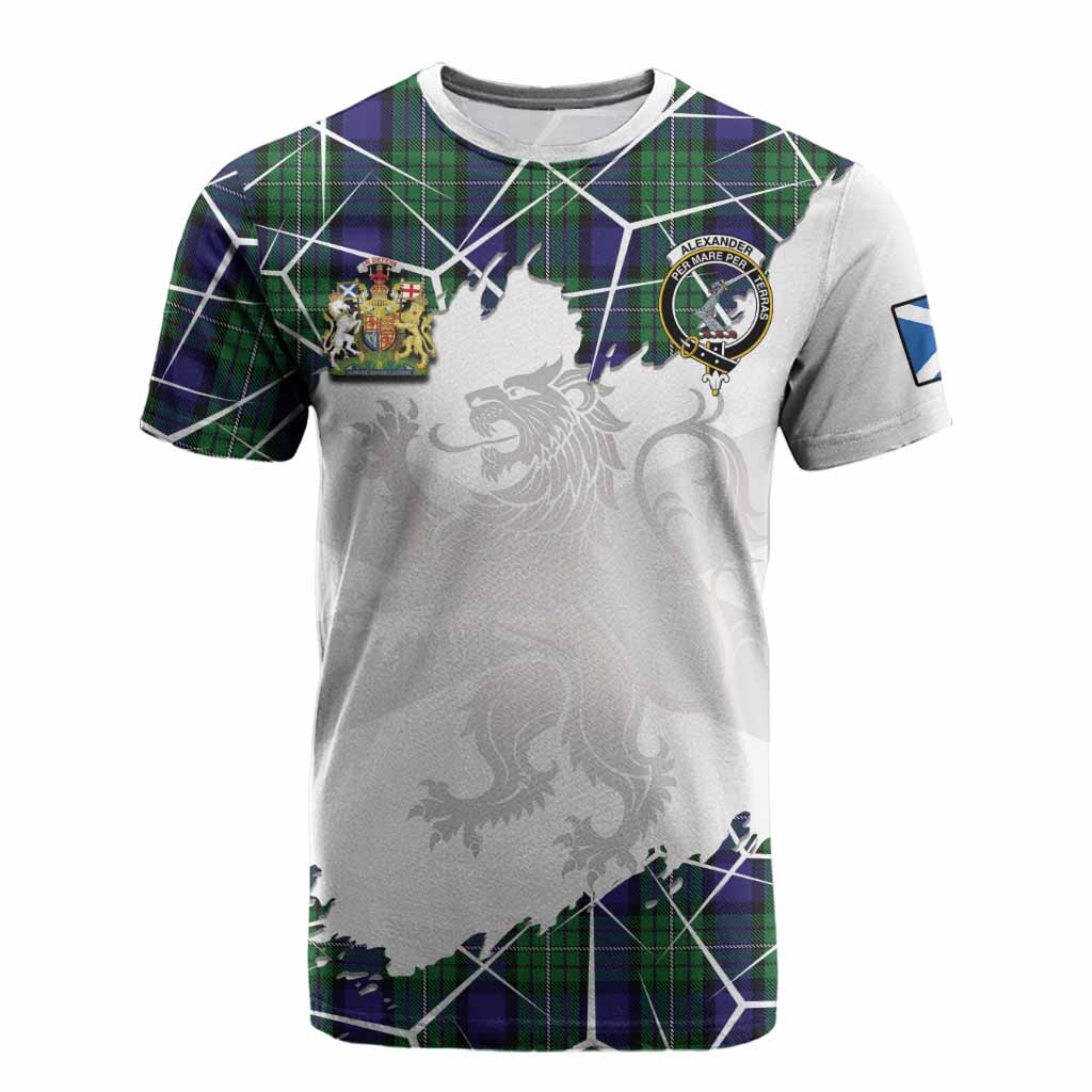Alexander Tartan Cotton T-shirt with Family Crest and Lion Rampant Grunge Style