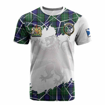 Alexander Tartan Cotton T-shirt with Family Crest and Lion Rampant Grunge Style