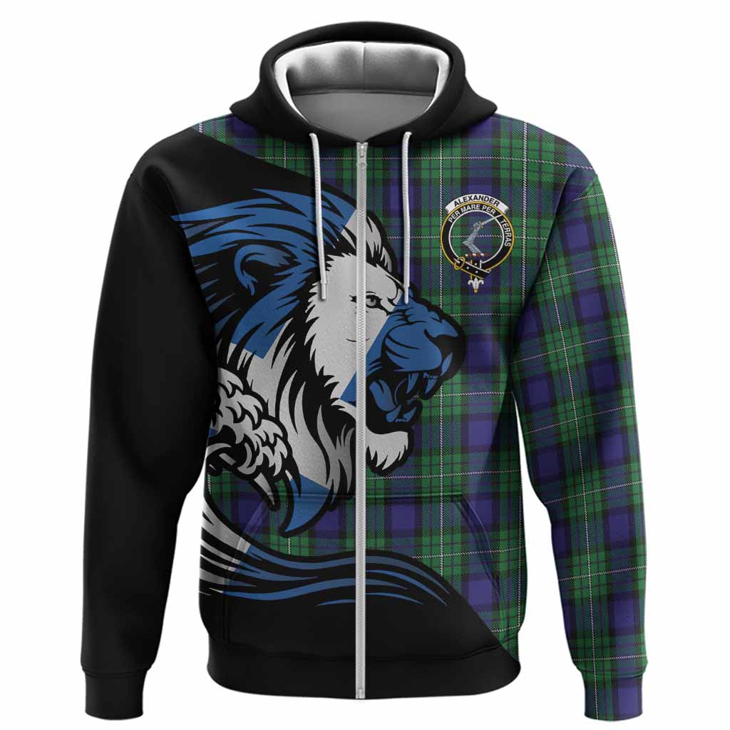 Alexander Tartan Crest Hoodie Scottish Golden Lions Wave Flow