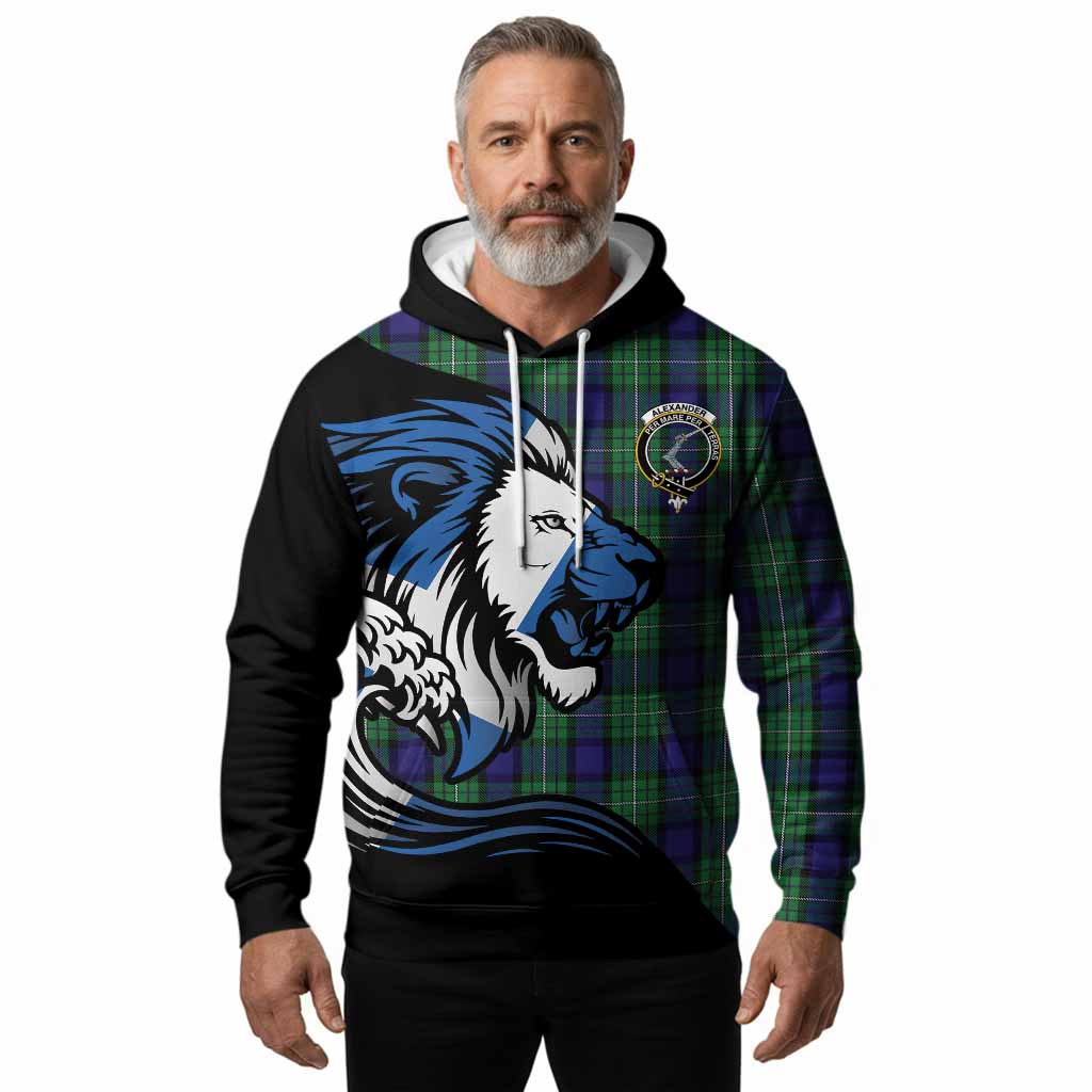 Alexander Tartan Crest Hoodie Scottish Golden Lions Wave Flow