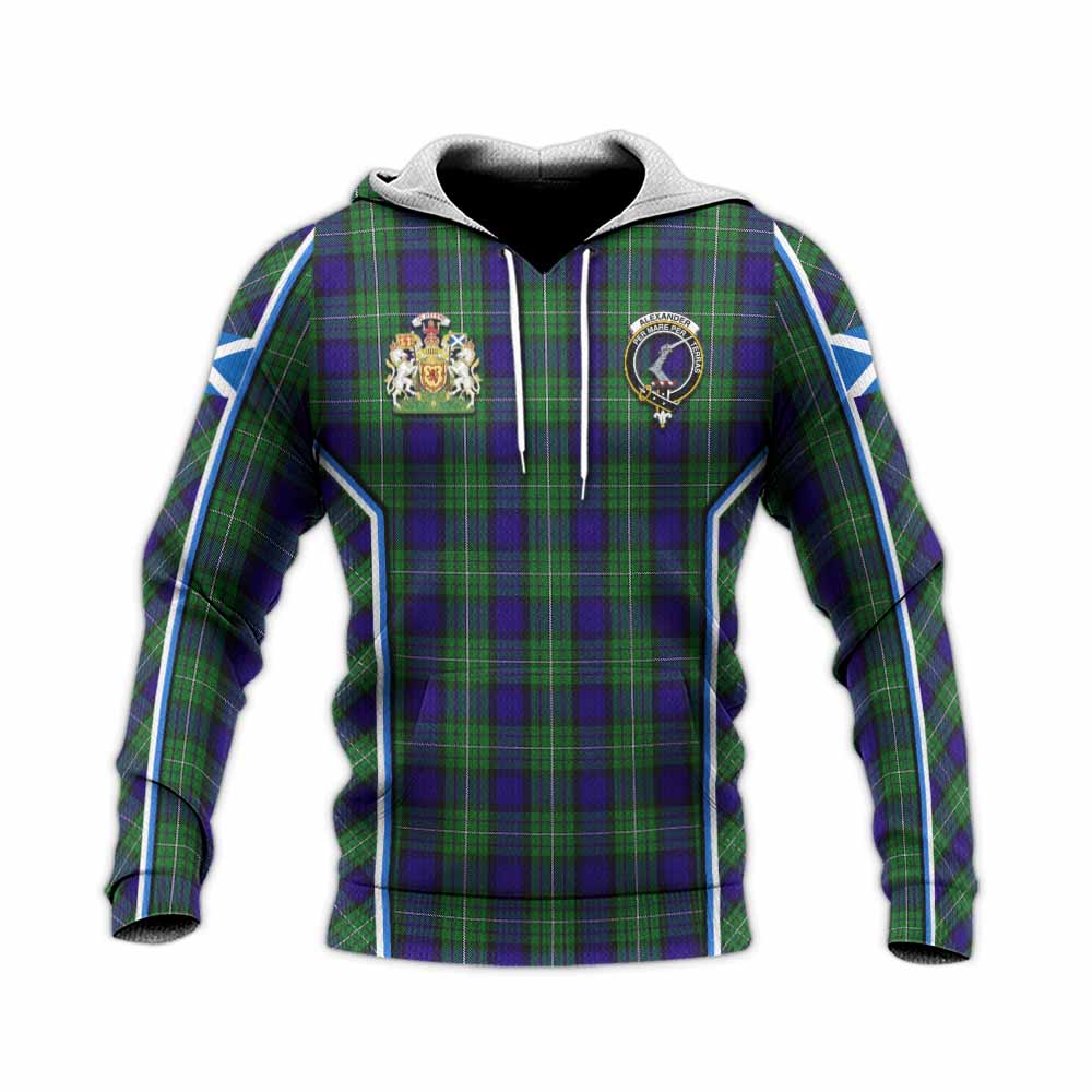 Alexander Tartan Crest Knitted Hoodie Scotland Coat of Arm Flag Style - Tartan Vibes Clothing