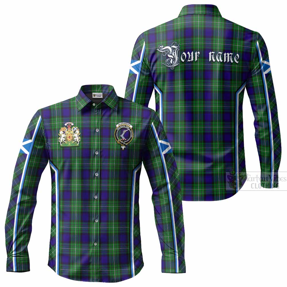 Alexander Tartan Crest Long Sleeve Button Shirts Scotland Coat of Arm Flag Style - Tartan Vibes Clothing