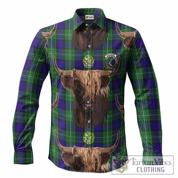 Alexander Tartan Crest Long Sleeve Button Shirts Scotland Heilan Coo Tartan Seamless Style