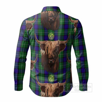 Alexander Tartan Crest Long Sleeve Button Shirts Scotland Heilan Coo Tartan Seamless Style
