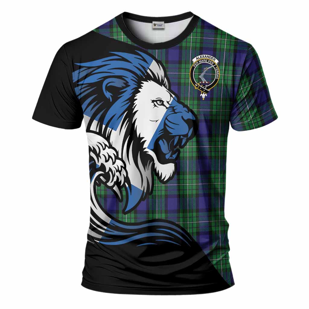 Alexander Tartan Crest T-Shirt Scottish Golden Lions Wave Flow