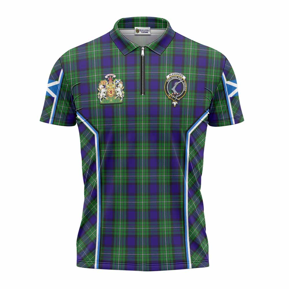 Alexander Tartan Crest Zipper Polo Shirt Scotland Coat of Arm Flag Style - Tartan Vibes Clothing