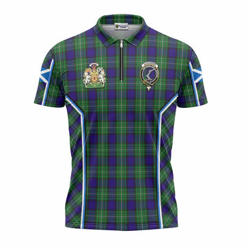 Alexander Tartan Crest Zipper Polo Shirt Scotland Coat of Arm Flag Style - Tartan Vibes Clothing