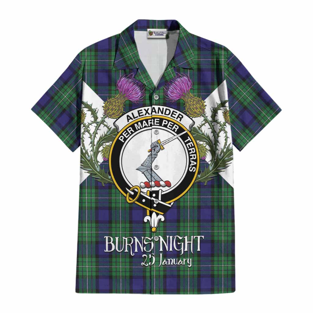 Alexander Tartan Family Crest Cotton Hawaiian Shirt Scottish Burns Night Thistle Floral