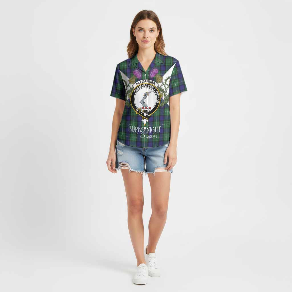 Alexander Tartan Family Crest Cotton Hawaiian Shirt Scottish Burns Night Thistle Floral